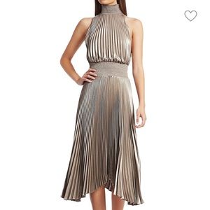 A.L.C Renzo Pleated Metallic Halter Dress